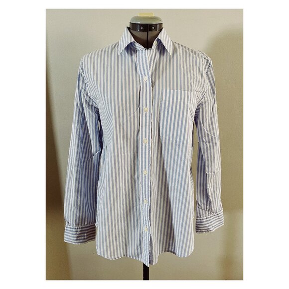 GAP Sz S Cotton Button Down Shirt Blue White Stripe - Picture 1 of 9